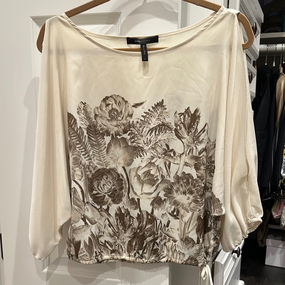 Floral Print Cream and Brown Women's Top